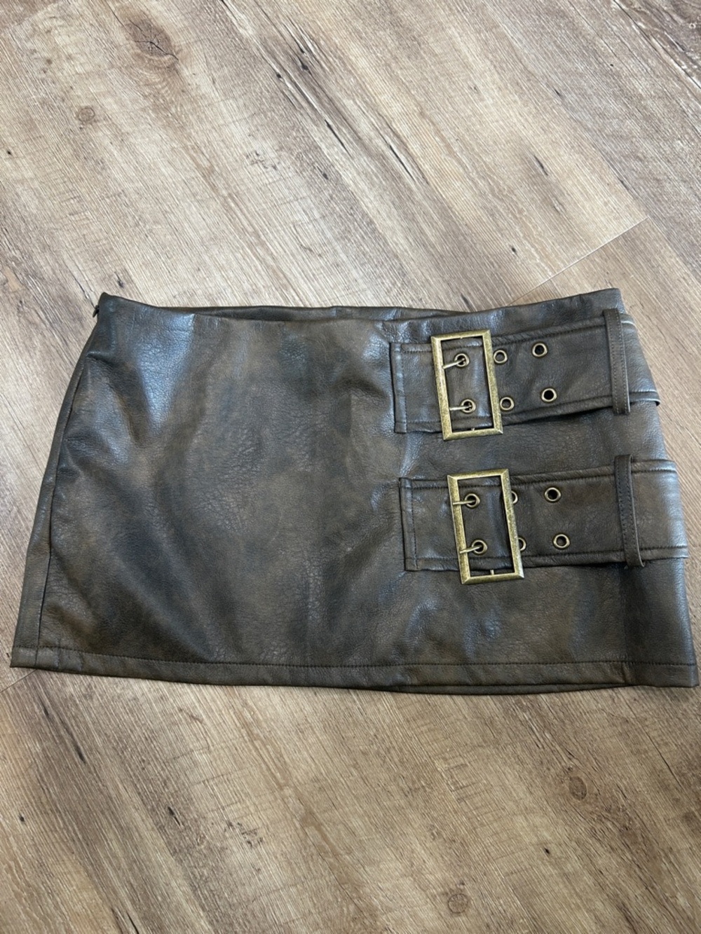 SHEIN Brown Mini Skirt with Double Buckle